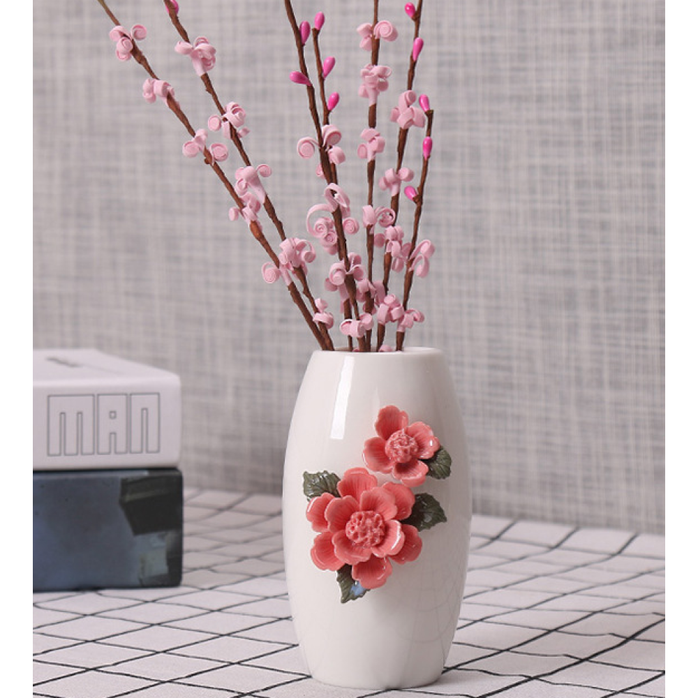 White Ceramic Vase With Different 3D Roses